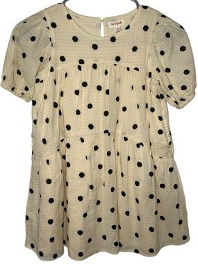 Cat & Jack Girls Puff Sleeve Polka Dot Dress Size S 6/7 Cream Black